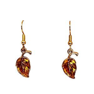 Gold Enamel Leaf Hypoallergenic Hook Earrings 2077